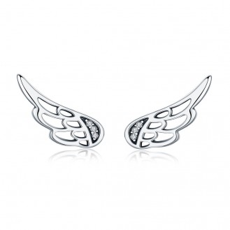 Stříbrné náušnice se zirkony "Stříbrné křídla". Ag 925/1000