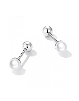 Dvojité stříbrné náušnice s umělými perlami "Kuličky". Ag 925/1000