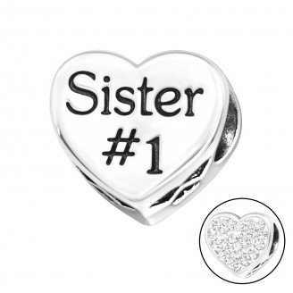 Korálek stříbrný s krystaly na Pandora náramek "Sister #1". Ag 925/1000