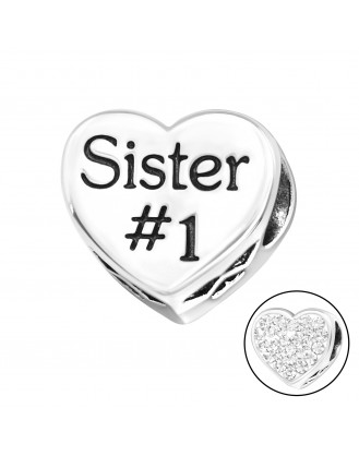 Korálek stříbrný s krystaly na Pandora náramek "Sister #1". Ag 925/1000