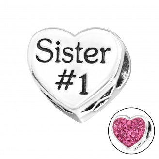 Korálek stříbrný s krystaly na Pandora náramek "Sister #1". Ag 925/1000