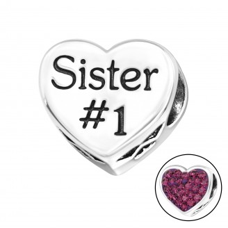 Korálek stříbrný s krystaly na Pandora náramek "Sister #1". Ag 925/1000