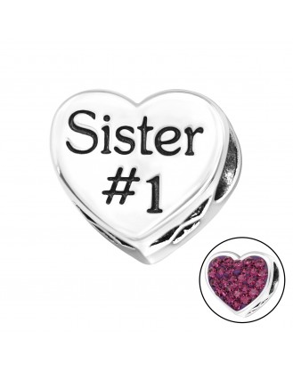 Korálek stříbrný s krystaly na Pandora náramek "Sister #1". Ag 925/1000