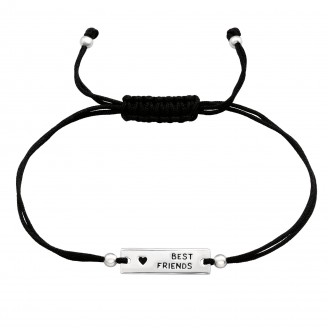 Šňůrkový náramek se stříbrným přívěskem "Best friends". Ag 925/1000