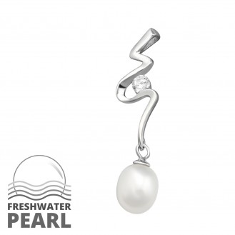Stříbrný přívěsek se zirkony a sladkovodní perlou "Echo". Ag 925/1000
