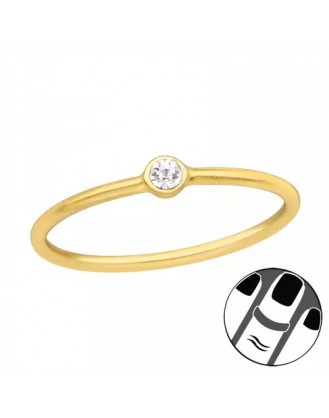 Pozlacený midi prsten ze stříbra s krystalem "Solo". Ag 925/1000