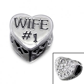 Korálek stříbrný s krystaly na Pandora náramek "Wife #1". Ag 925/1000