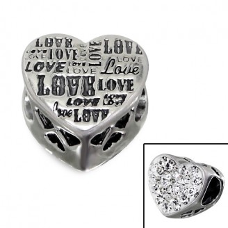Stříbrný korálek s krystaly na Pandora náramek "Miluji tě". Ag 925/1000