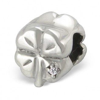 Korálek stříbrný se zirkonem na Pandora náramek "Čtyřlístek". Ag 925/1000