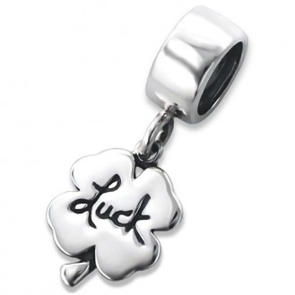 Stříbrný korálek s přívěskem na Pandora náramek "Hodně štěstí". Ag 925/1000