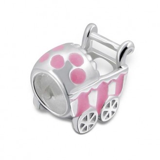 Stříbrný korálek na náramek Pandora "Růžový kočárek".lt.pk. Ag 925/1000