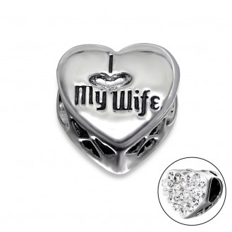 Korálek stříbrný s krystaly na Pandora náramek "My wife". Ag 925/1000