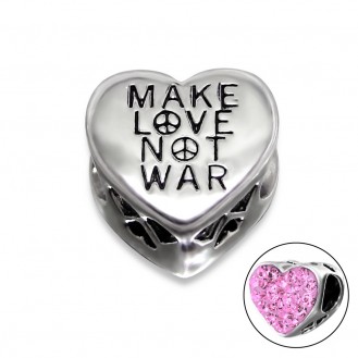 Korálek stříbrný s krystaly na Pandora náramek "Make Love Not War". Ag 925/1000
