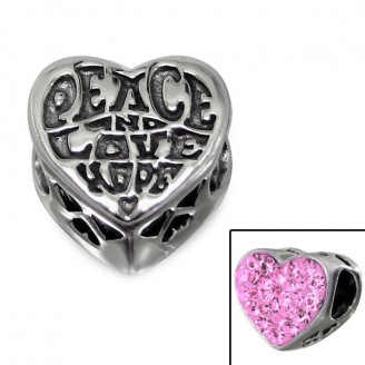 Stříbrný korálek s krystaly na Pandora náramek "Mír, Láska a Naděje". Ag 925/1000
