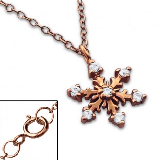 Stříbrný náhrdelník se zirkony, pozlacený "Sněhová vločka" rose gold. Ag 925/1000