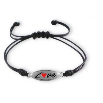 Bavlněný náramek se stříbrným přívěskem "Love".bk. Ag 925/1000