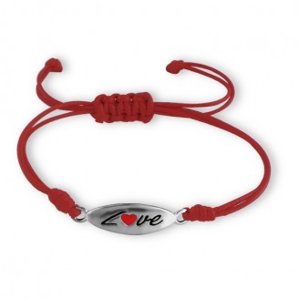 Bavlněný náramek se stříbrným přívěskem "Love".red. Ag 925/1000