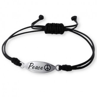 Náramek se stříbrným přívěskem "PEACE".bk. Ag 925/1000