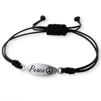 Náramek se stříbrným přívěskem "PEACE".bk. Ag 925/1000