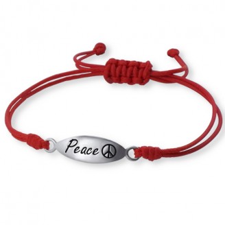 Náramek se stříbrným přívěskem "PEACE".red. Ag 925/1000