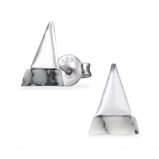 Stříbrné náušnice pecky s minerálem howlite "Triangulum". Ag 925/1000