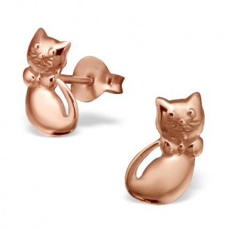 Stříbrné pozlacené náušnice pecky "Moje kočička", růžové. Ag 925/1000