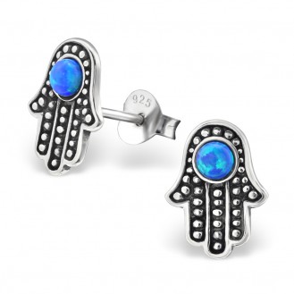 Stříbrné náušnice pecky "Symbol hamsa". opal. Ag 925/1000