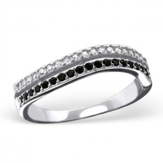 Stříbrný prsten se zirkony "Den a noc". Ag 925/1000