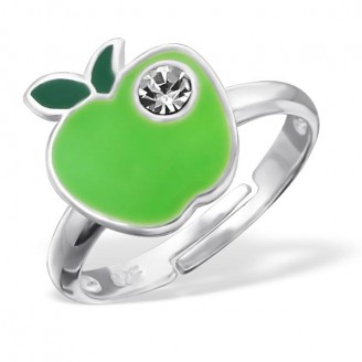 Stříbrný prsten dětský s krystaly nastavitelný "Šťavnaté jablíčko". green. Ag 925/1000